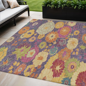 HomeRoots 5' X 8' Floral Washable Area Rug in Purple, Gold & Pink - Perfect for Indoor & Outdoor Spaces! 658082
