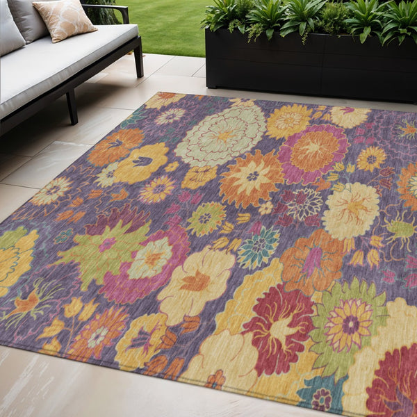 HomeRoots 5' X 8' Floral Washable Area Rug in Purple, Gold & Pink - Perfect for Indoor & Outdoor Spaces! 658082