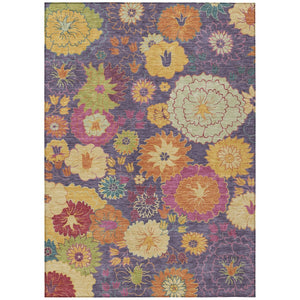 HomeRoots 8' X 10' Vibrant Purple Gold Pink Floral Washable Area Rug for Indoor & Outdoor High-Traffic Spaces 658084