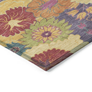 HomeRoots 8' X 10' Vibrant Purple Gold Pink Floral Washable Area Rug for Indoor & Outdoor High-Traffic Spaces 658084