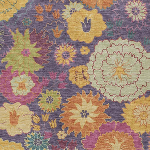 HomeRoots 8' X 10' Vibrant Purple Gold Pink Floral Washable Area Rug for Indoor & Outdoor High-Traffic Spaces 658084