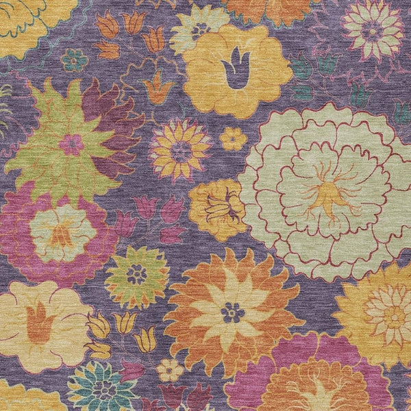 HomeRoots 8' X 10' Vibrant Purple Gold Pink Floral Washable Area Rug for Indoor & Outdoor High-Traffic Spaces 658084