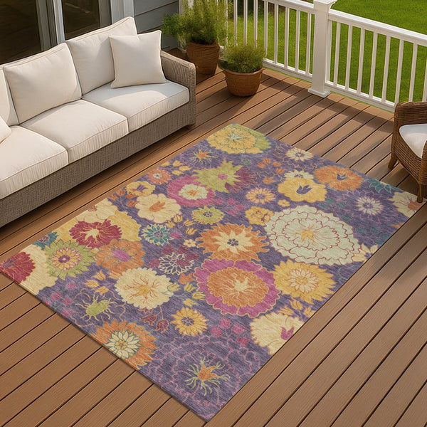 HomeRoots 9' Vibrant Purple, Gold & Pink Floral Washable Area Rug – Perfect for Indoor & Outdoor Spaces! 658085