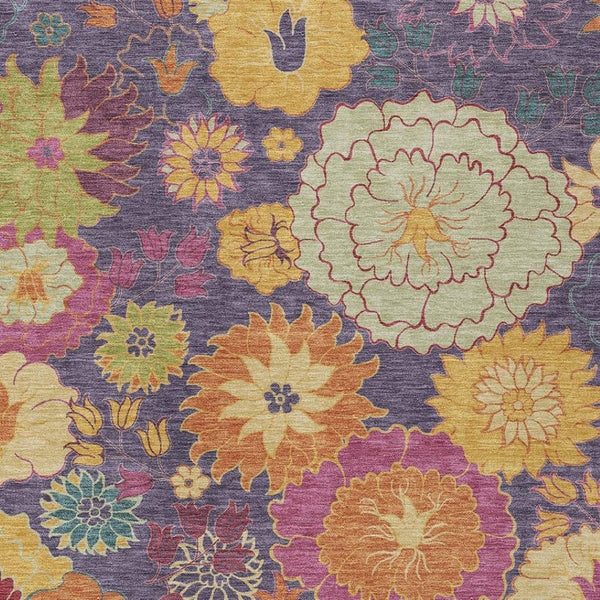 HomeRoots 9' Vibrant Purple, Gold & Pink Floral Washable Area Rug – Perfect for Indoor & Outdoor Spaces! 658085