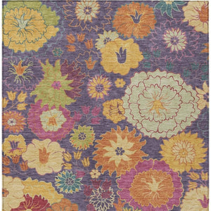 HomeRoots 10' Vibrant Purple Gold Pink Floral Washable Area Rug – Durable Indoor Outdoor Style for Any Space 658086