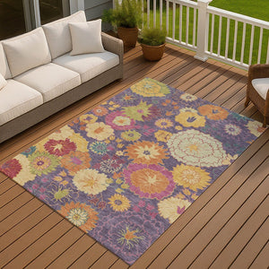 HomeRoots 10' Vibrant Purple Gold Pink Floral Washable Area Rug – Durable Indoor Outdoor Style for Any Space 658086