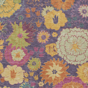 HomeRoots 10' Vibrant Purple Gold Pink Floral Washable Area Rug – Durable Indoor Outdoor Style for Any Space 658086