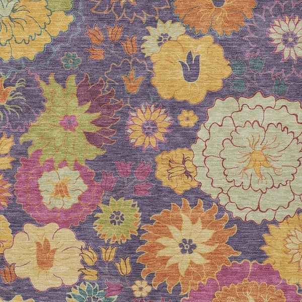 HomeRoots 10' Vibrant Purple Gold Pink Floral Washable Area Rug – Durable Indoor Outdoor Style for Any Space 658086