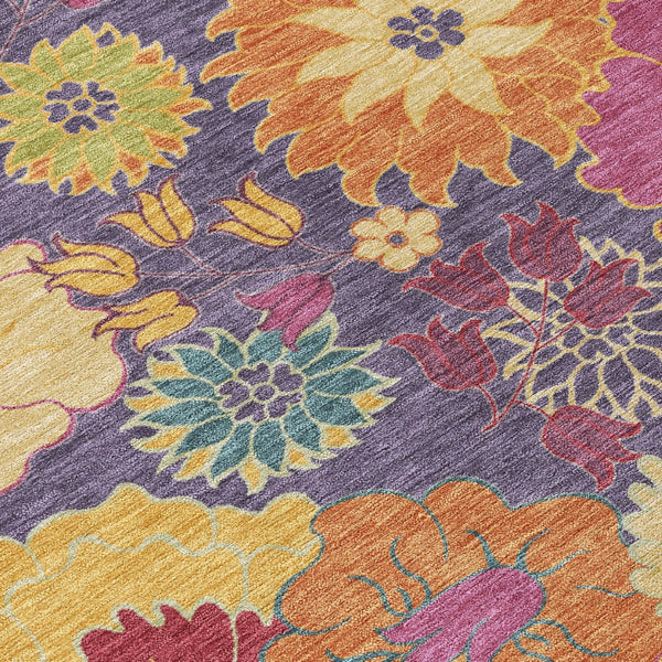 HomeRoots 10' Vibrant Purple Gold Pink Floral Washable Area Rug – Durable Indoor Outdoor Style for Any Space 658086