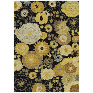 HomeRoots 9' X 12' Elegant Black Gold Beige Floral Area Rug - Durable, Washable Indoor Outdoor Design for All Spaces 658097