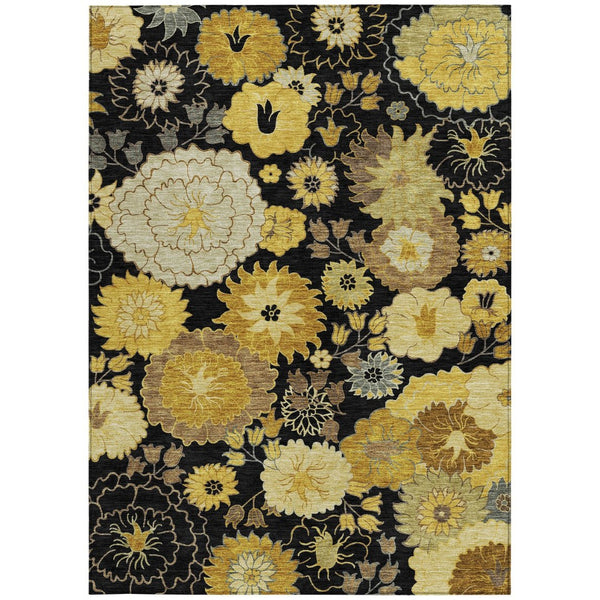 HomeRoots 9' X 12' Elegant Black Gold Beige Floral Area Rug - Durable, Washable Indoor Outdoor Design for All Spaces 658097