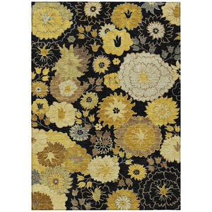 HomeRoots 10' Elegant Black Gold Beige Floral Washable Area Rug - Durable Indoor/Outdoor Design for All Spaces 658098