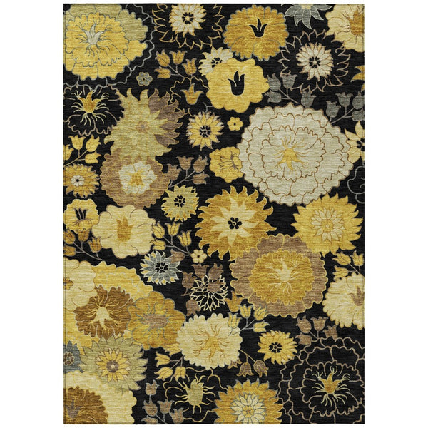 HomeRoots 10' Elegant Black Gold Beige Floral Washable Area Rug - Durable Indoor/Outdoor Design for All Spaces 658098