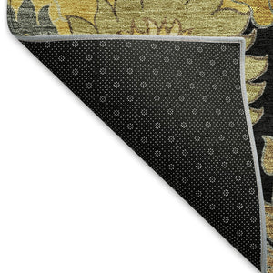HomeRoots 10' Elegant Black Gold Beige Floral Washable Area Rug - Durable Indoor/Outdoor Design for All Spaces 658098