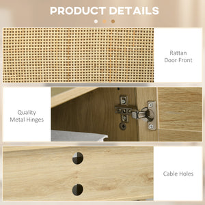 English Elm HOMCOM Boho TV Stand with Rattan Doors for TVs up to 60" — Adjustable Shelves, Cable Management, Natural Wood W2225P217447