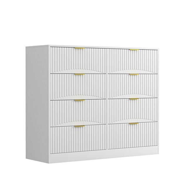 English Elm Modern Six Drawer Chest with Wavy Textured Fronts Sleek Matte Storage for Any Room White W409P307536