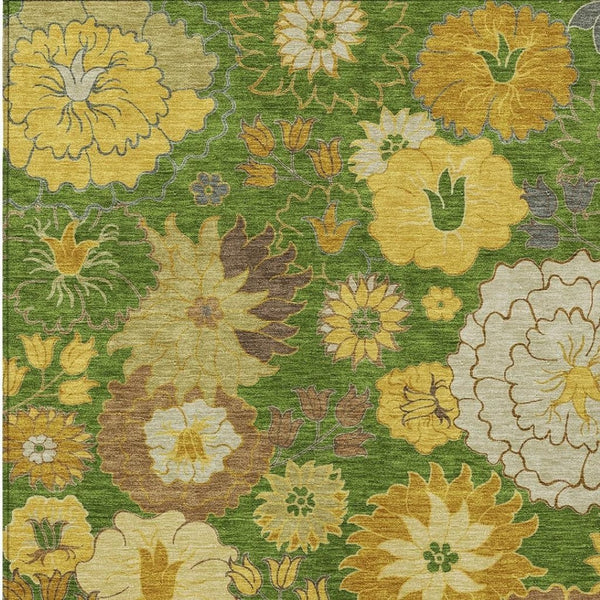 HomeRoots 5' X 8' Washable Floral Area Rug in Fern Green, Gold & Beige – Ideal for Indoor & Outdoor Spaces! 658100