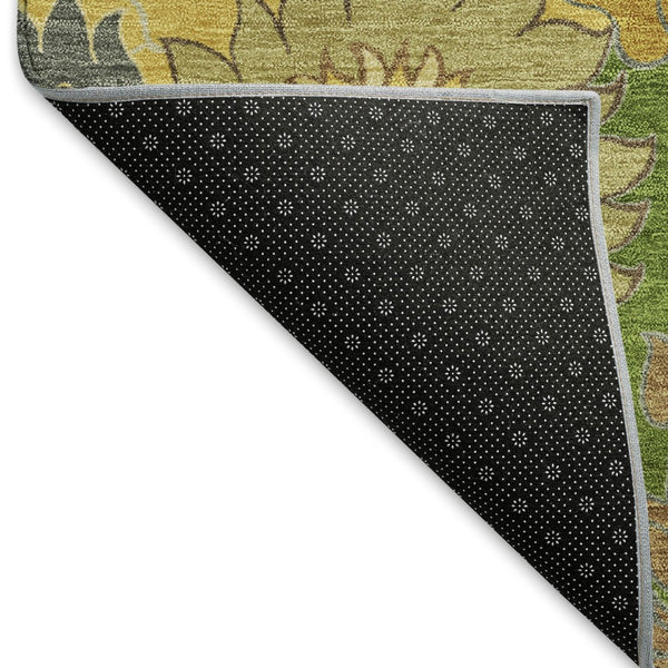 HomeRoots 8' X 10' Elegant Floral Area Rug in Fern Green, Gold & Beige - Washable for Indoor & Outdoor Use 658102