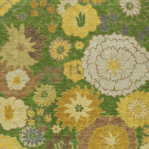 HomeRoots 8' X 10' Elegant Floral Area Rug in Fern Green, Gold & Beige - Washable for Indoor & Outdoor Use 658102