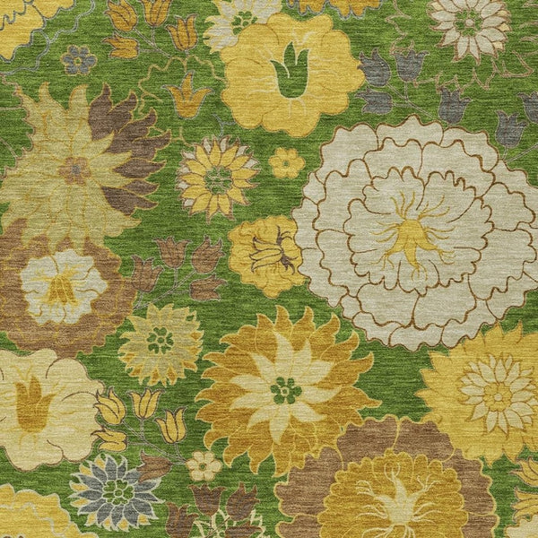 HomeRoots 8' X 10' Elegant Floral Area Rug in Fern Green, Gold & Beige - Washable for Indoor & Outdoor Use 658102