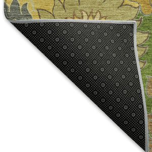 HomeRoots 9' X 12' Floral Area Rug in Fern Green, Gold & Beige – Washable, Durable for Indoor & Outdoor Spaces 658103