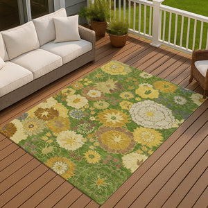 HomeRoots 10' Indoor/Outdoor Fern Green Floral Area Rug – Washable, Stain-Resistant, Durable, Perfect for Any Space! 658104