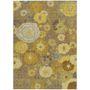HomeRoots 5' Elegant Coffee Gold Beige Floral Area Rug - Washable Indoor/Outdoor Decor for High-Traffic Areas 658106