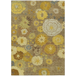 HomeRoots 5' Elegant Coffee Gold Beige Floral Area Rug - Washable Indoor/Outdoor Decor for High-Traffic Areas 658106