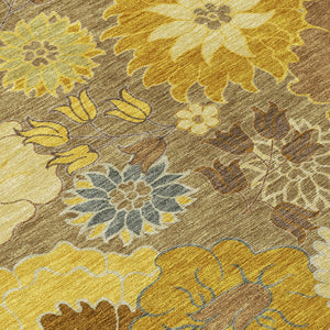 HomeRoots 5' Elegant Coffee Gold Beige Floral Area Rug - Washable Indoor/Outdoor Decor for High-Traffic Areas 658106