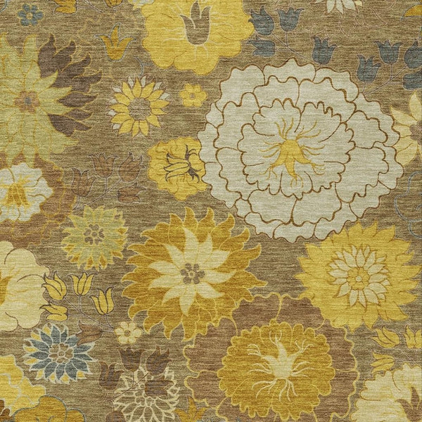 HomeRoots 9' X 12' Indoor Outdoor Floral Area Rug in Coffee, Gold & Beige - Washable, Durable & Stylish! 658109
