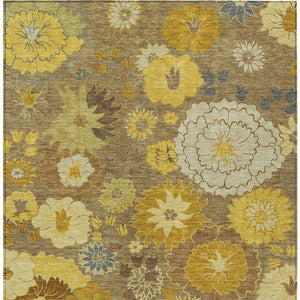 HomeRoots 10' Elegant Coffee Gold and Beige Floral Indoor-Outdoor Area Rug - Durable, Washable, Versatile Design 658110