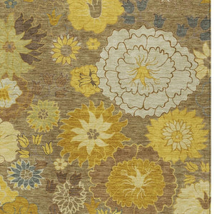 HomeRoots 10' Elegant Coffee Gold and Beige Floral Indoor-Outdoor Area Rug - Durable, Washable, Versatile Design 658110