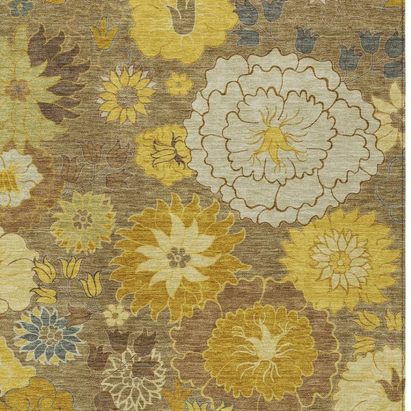 HomeRoots 10' Elegant Coffee Gold and Beige Floral Indoor-Outdoor Area Rug - Durable, Washable, Versatile Design 658110