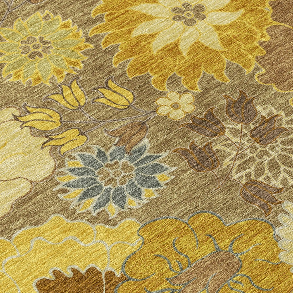 HomeRoots 10' Elegant Coffee Gold and Beige Floral Indoor-Outdoor Area Rug - Durable, Washable, Versatile Design 658110
