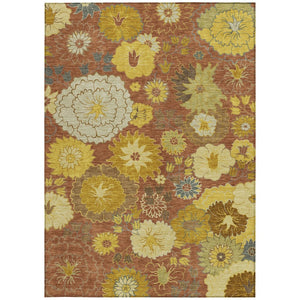 HomeRoots 5' X 8' Terra Cotta Floral Area Rug - Stylish, Washable & Versatile for Indoor/Outdoor Spaces 658112
