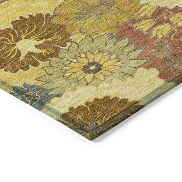 HomeRoots 8' Terra Cotta Round Floral Area Rug - Stylish, Washable, Indoor/Outdoor, Durable, Stain-Resistant Design 658113