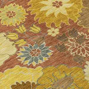 HomeRoots 8' Terra Cotta Round Floral Area Rug - Stylish, Washable, Indoor/Outdoor, Durable, Stain-Resistant Design 658113