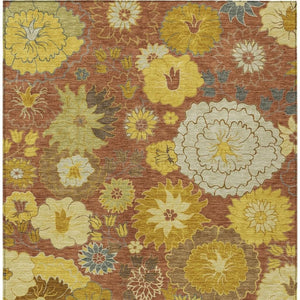 HomeRoots 8' X 10' Terra Cotta Floral Area Rug – Washable, Durable Design for Indoor & Outdoor Elegance! 658114