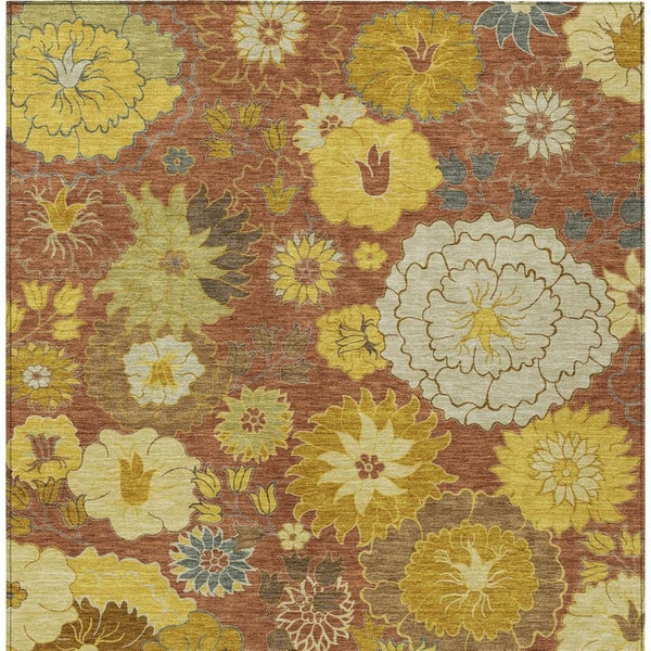HomeRoots 8' X 10' Terra Cotta Floral Area Rug – Washable, Durable Design for Indoor & Outdoor Elegance! 658114