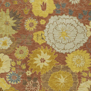 HomeRoots 9' X 12' Stylish Terra Cotta Floral Area Rug - Washable, Durable for Indoor & Outdoor Spaces! 658115