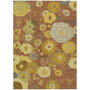 HomeRoots 10' Terra Cotta Gold & Beige Floral Washable Area Rug – Durable Indoor/Outdoor Style for Any Space 658116