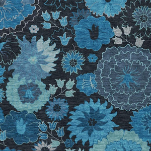 HomeRoots 5' X 8' Blue and Black Floral Washable Area Rug - Durable, Stylish Decor for Indoor & Outdoor Spaces 658118