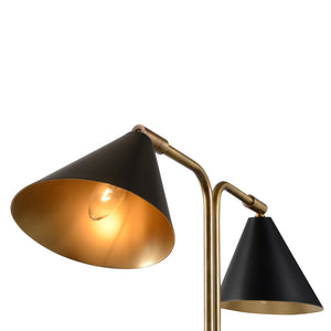 Wildwood Rizzo Mid-Century Table Lamp With Antique Brass T‑Frame And Adjustable Dual Black Cone Shades 65812