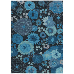 HomeRoots 10' Blue & Black Floral Washable Area Rug - Durable Indoor/Outdoor Design for High-Traffic Spaces! 658122