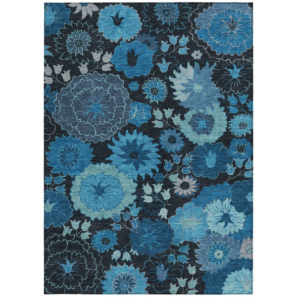 HomeRoots 10' Blue & Black Floral Washable Area Rug - Durable Indoor/Outdoor Design for High-Traffic Spaces! 658122