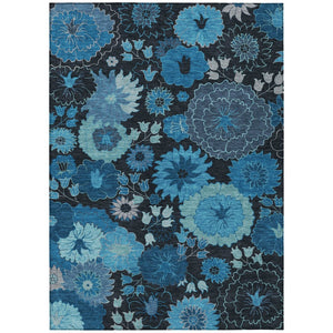 HomeRoots 10' Blue & Black Floral Washable Area Rug - Durable Indoor/Outdoor Design for High-Traffic Spaces! 658122