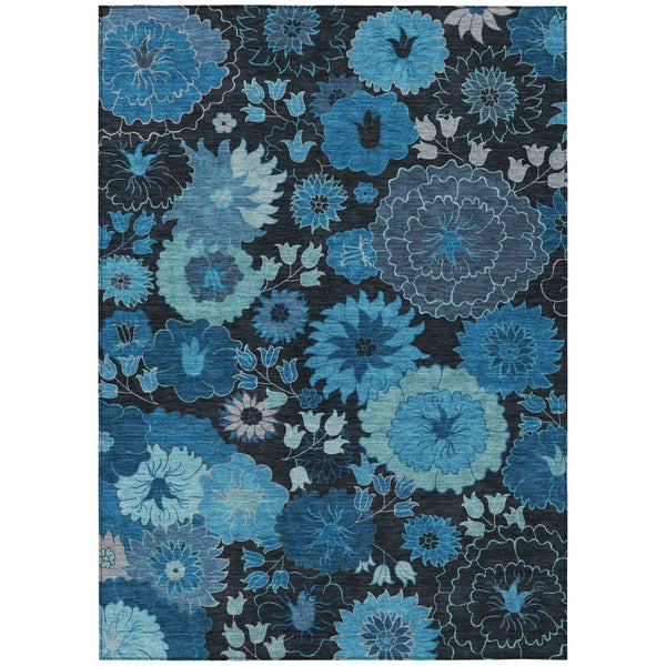 HomeRoots 10' Blue & Black Floral Washable Area Rug - Durable Indoor/Outdoor Design for High-Traffic Spaces! 658122