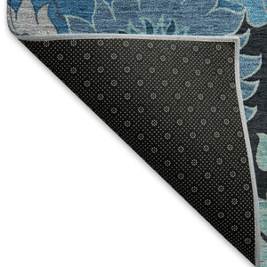 HomeRoots 10' Blue & Black Floral Washable Area Rug - Durable Indoor/Outdoor Design for High-Traffic Spaces! 658122