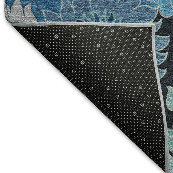HomeRoots 10' Blue & Black Floral Washable Area Rug - Durable Indoor/Outdoor Design for High-Traffic Spaces! 658122