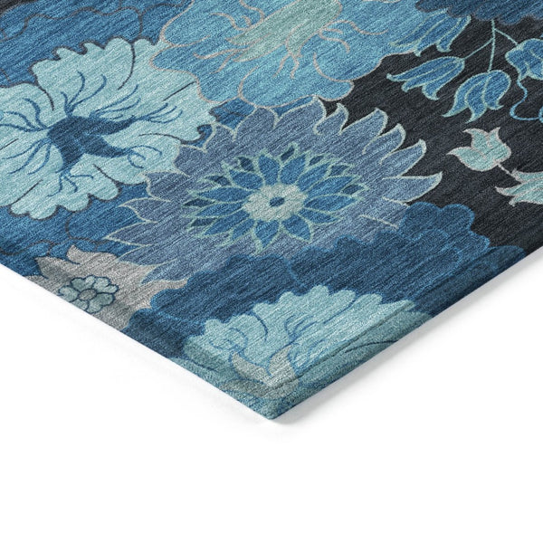 HomeRoots 10' Blue & Black Floral Washable Area Rug - Durable Indoor/Outdoor Design for High-Traffic Spaces! 658122